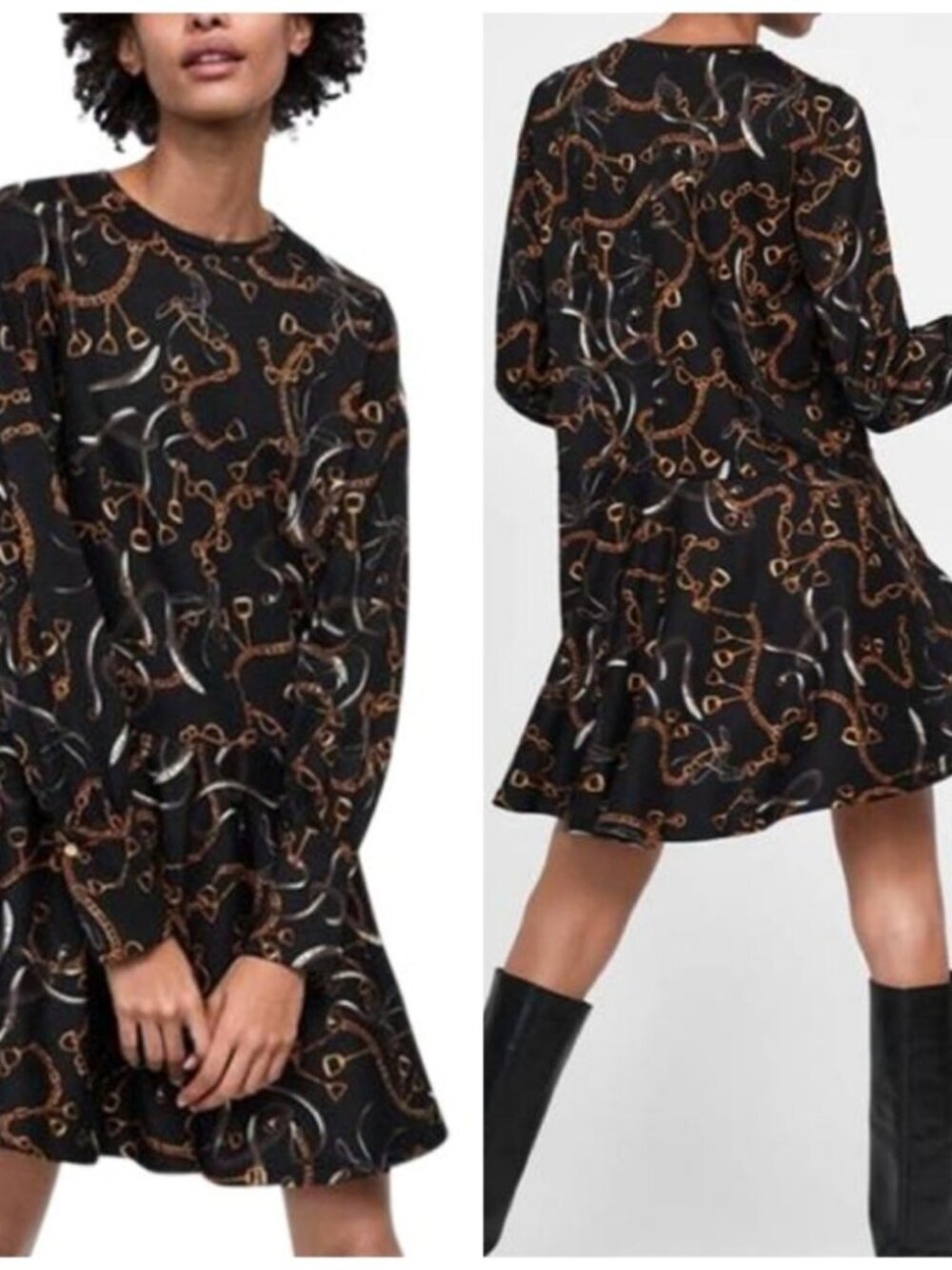 Zara Equestrian Horsebit Drop Waist Swing Dress Size Small Old Money